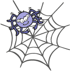 cartoon happy purple spider on web